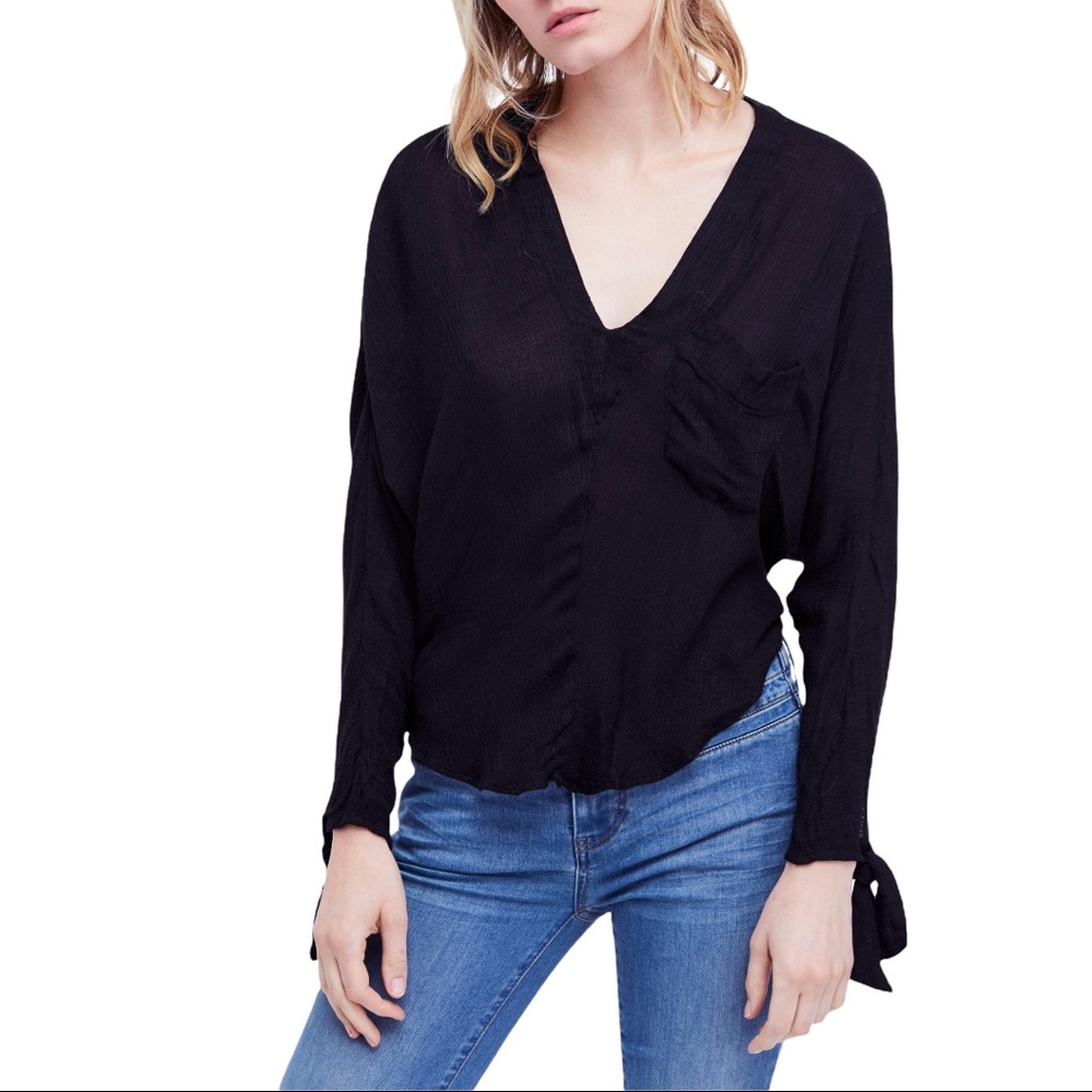 Free People Morning Solid Dolman Top- Black- Large